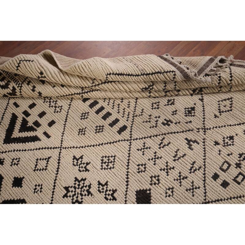 All-Over Trellis Moroccan Ivory Area Rug Handmade Wool Carpet - 6'0"x 9'11"