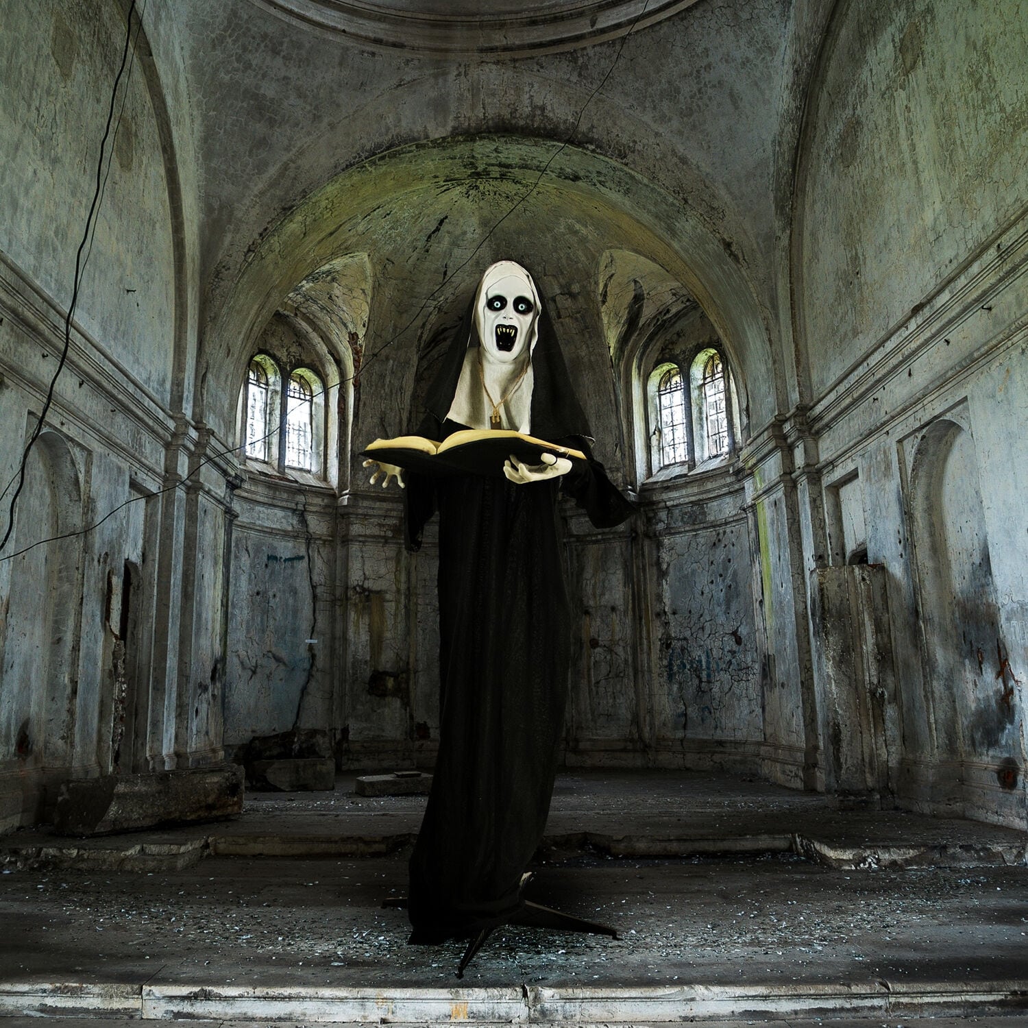Haunted Hill Farm 5.3-Ft. Haunted Nun Prop with Lights and Sound