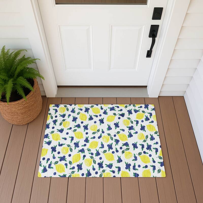 Machine Washable Indoor/ Outdoor Citrus Berry Chantille Rug - Ivory - 1'8" x 2'6"
