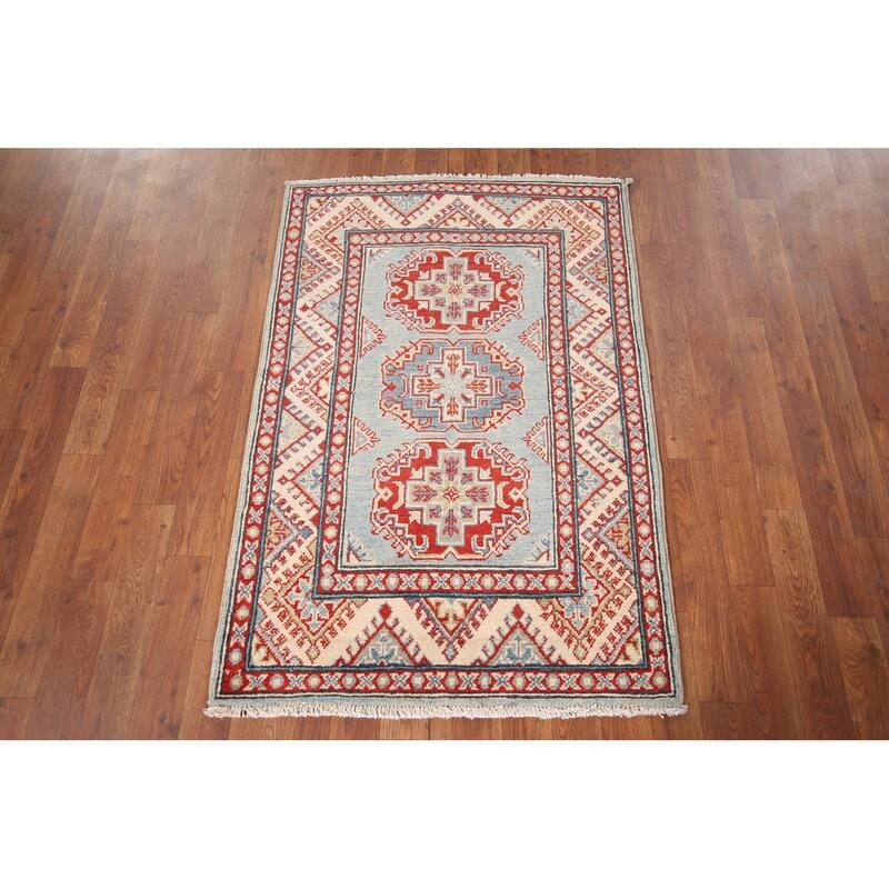Light Blue Kazak Accent Rug Hand-Knotted Traditional Wool Carpet - 2'9" x 4'0"