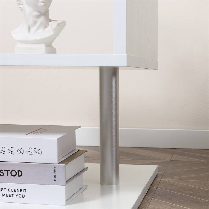 S-Shaped Coffee Table with Storage Shelf and Steel Poles