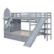 preview thumbnail 8 of 16, Gray Full over Full Size Solid Wood Castle Bunk Bed with Drawers & Slide