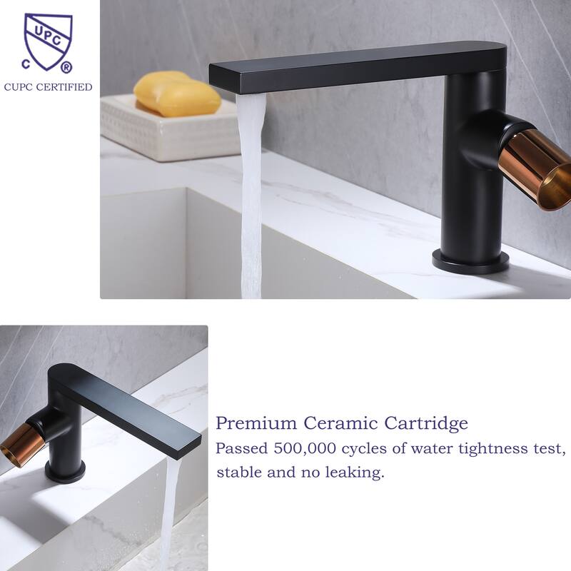 5.24''H Single Hole Bathroom Basin Faucet Single Handle in Black / Gold