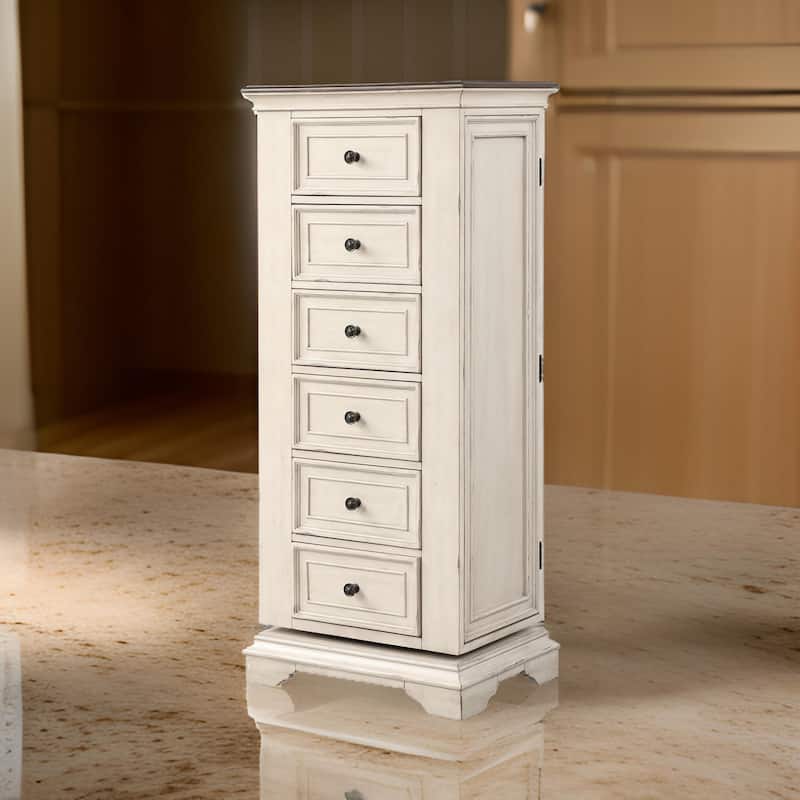 Maia 64 Inch Tall Swivel Dresser Chest, Mirror, Velvet Lined Drawers, White