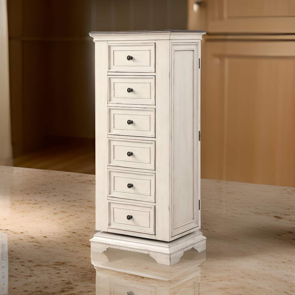 Maia 64 Inch Tall Swivel Dresser Chest, Mirror, Velvet Lined Drawers, White
