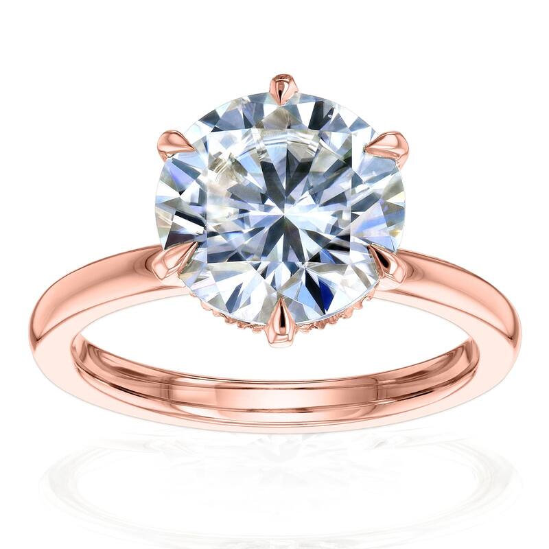 Kobelli 3 Carats Round Lab Grown Diamond Certified 14k Solid Gold Floating Hidden Halo Rosemarie Ring - Rose - 6