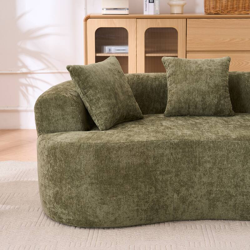 Crescent-Shaped Modular Sofa for Apartments, Chenille Low-Back Deep-Seat Sofa, Small Compression Sofa with Pillows - Green