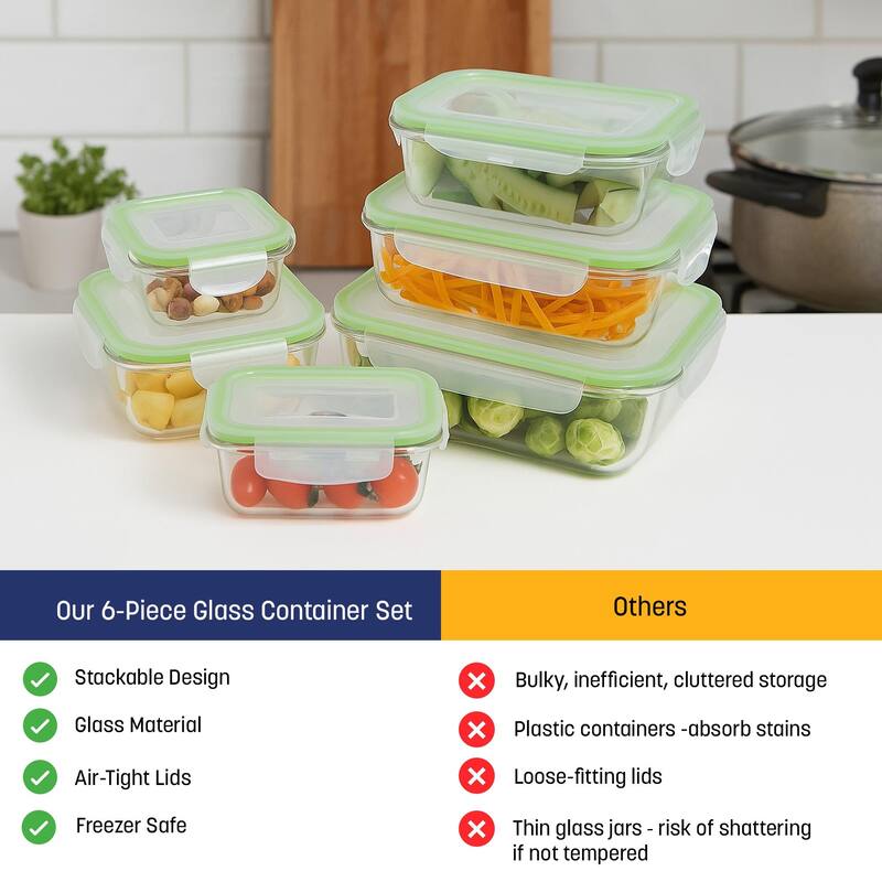 Westinghouse 6-Piece Glass Food Storage Container Set - 320 to 1520ml