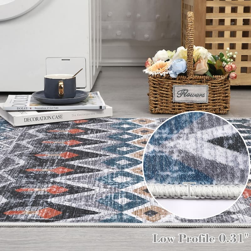 Garvee Boho Geo Low Pile Foldable Area Rug