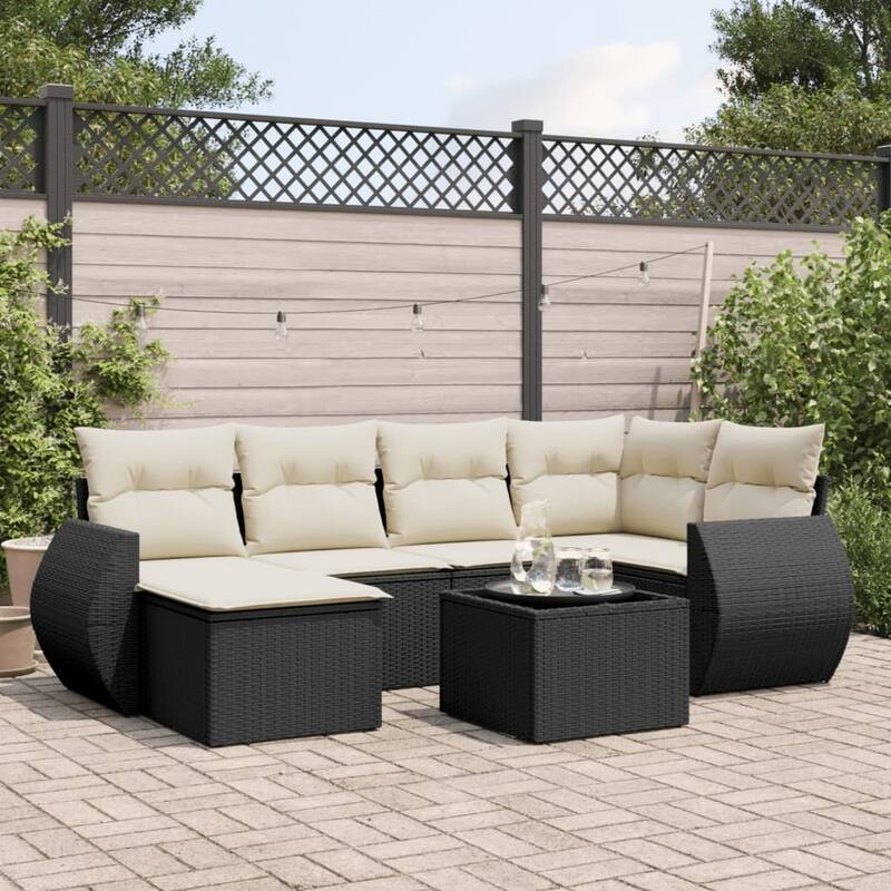 vidaXL Garden Sofa Set Black - 21.7 x 21.7 x 14.6 - Black and cream Large With table