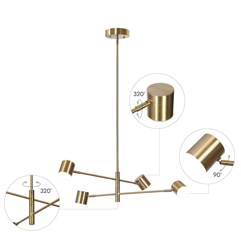 Modern Gold Brass 4/5-Light Integrated LED Chandelier Metal Linear Island Light for Kitchen