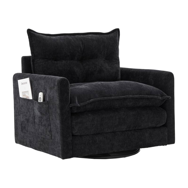 Chenille 360° Swivel Barrel Chair with Memory Foam and Side Pockets