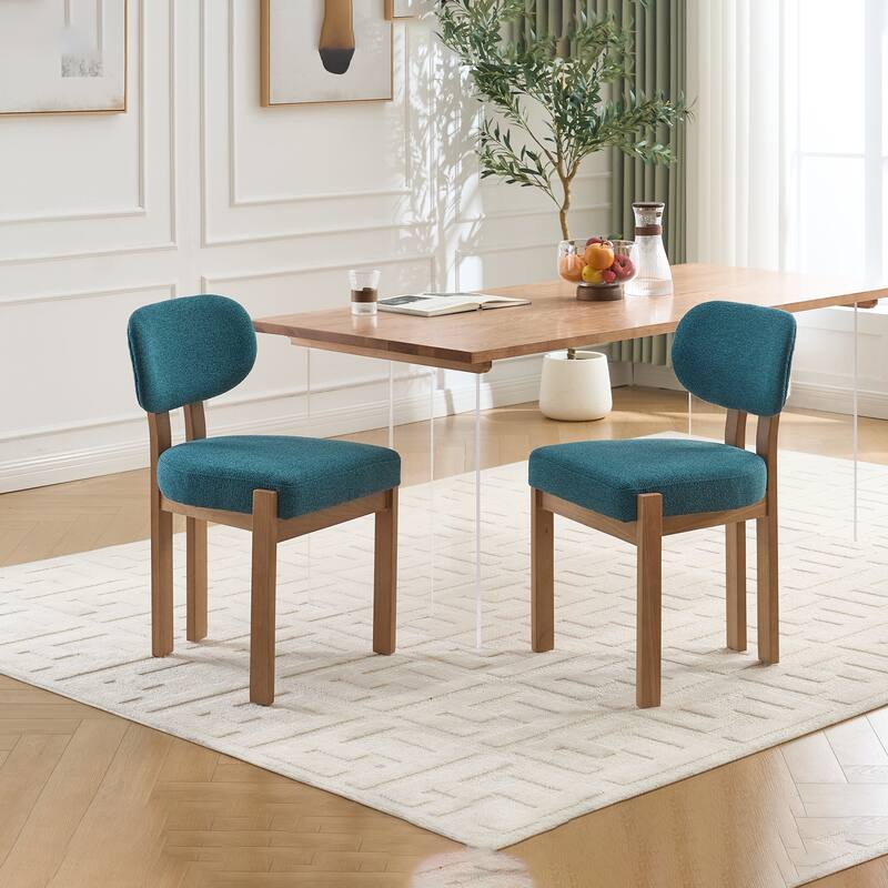 [Set of 2] Modern Farmhouse Dining Chairs – Upholstered Fabric Seats with Wooden Frame‌. - Teal