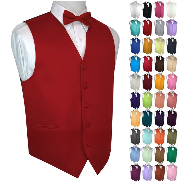 Cardi Mens Solid Satin Tuxedo Vest /& Coordinating Bow Tie