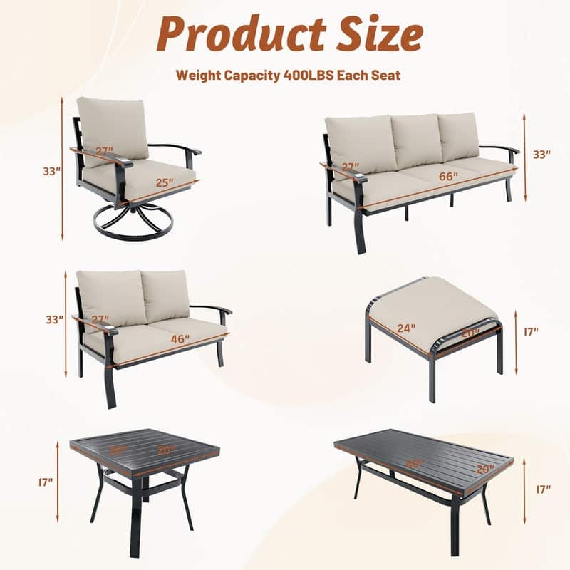 Erommy Patio Set: 360° Swivel Rockers, Sofa, Ottomans & Table – Outdoor Conversation Set for Poolside, Garden & Deck