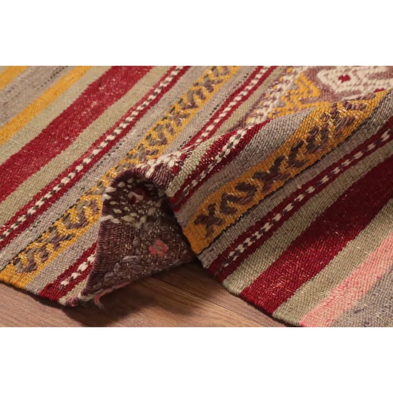 Hand Woven Oriental 100% Wool Carpet Southwestern Tribal Multi-Colored Kilim Area Rug - 8' 11'' X 5' 11''