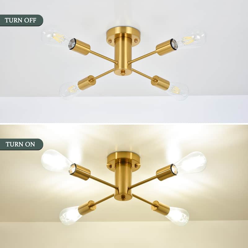 4-Light Modern Semi Flush Mount Chandelier for Bedroom Study Room