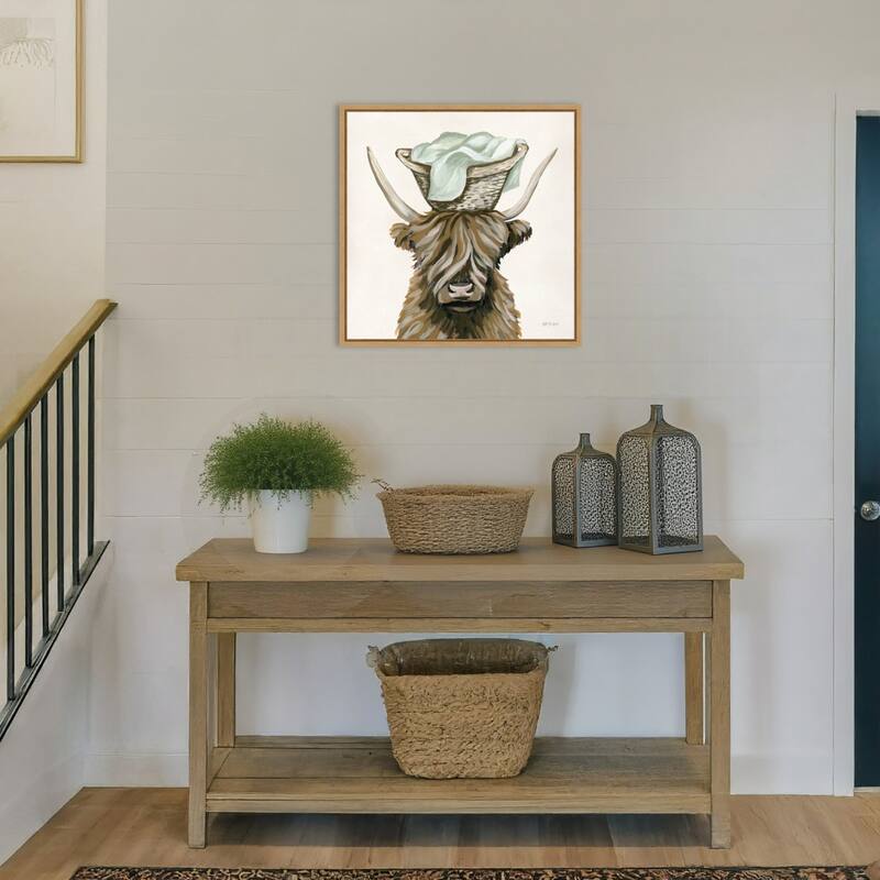 Highland Cow Laundry Basket by Yvette St. Framed Canvas Wall Art Print