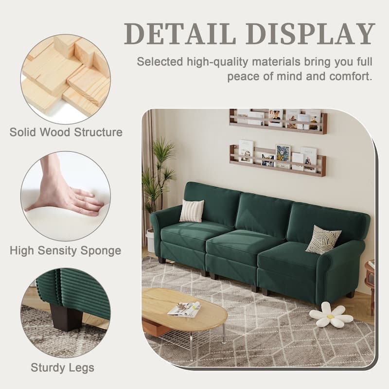 94.49" Corduroy Fabric 3-Seater Sectional Sofa