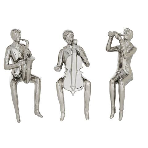 Silver Ceramic Traditional Sculpture People (Set of 3) - 4 x 5 x 9