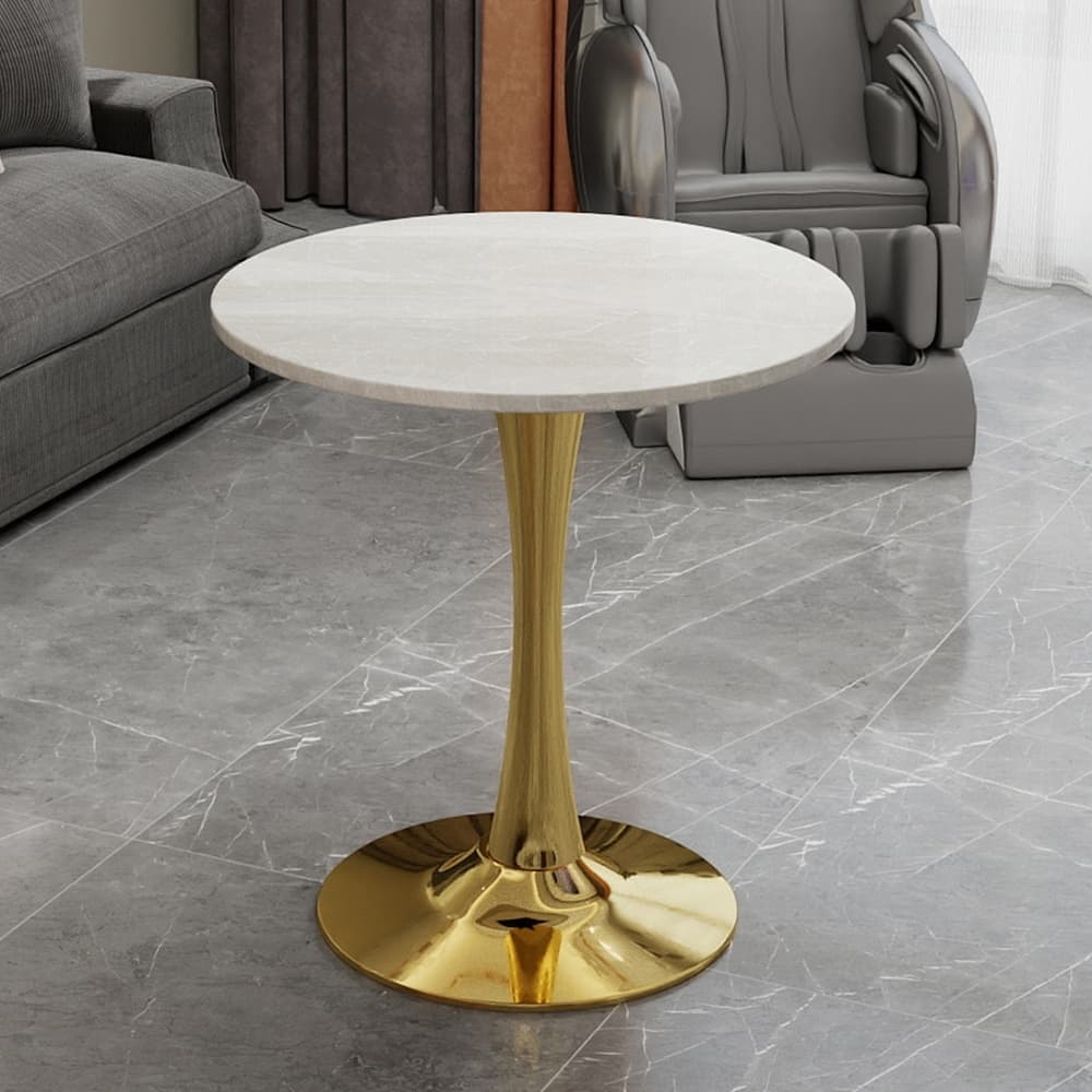 27.6" Mid-Century Modern Style Dining Table, Accommodates 2-4 People, Featuring A Round White-Veined Marble Tabletop