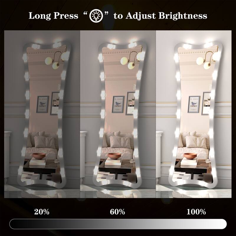 63"H Full Length Mirror with 3 Color Modes Lighted and Touch Control