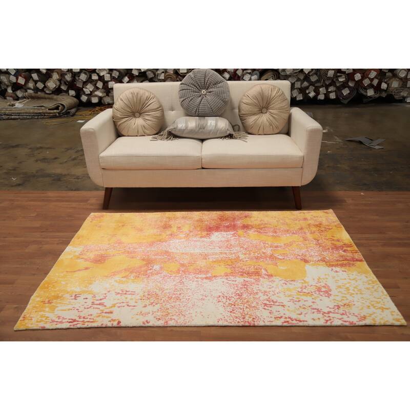 Hand Knotted Oriental Viscose Silk Carpet Modern All-Over Oranges & Rust Abstract Area Rug - 5' 9'' X 4' 0''