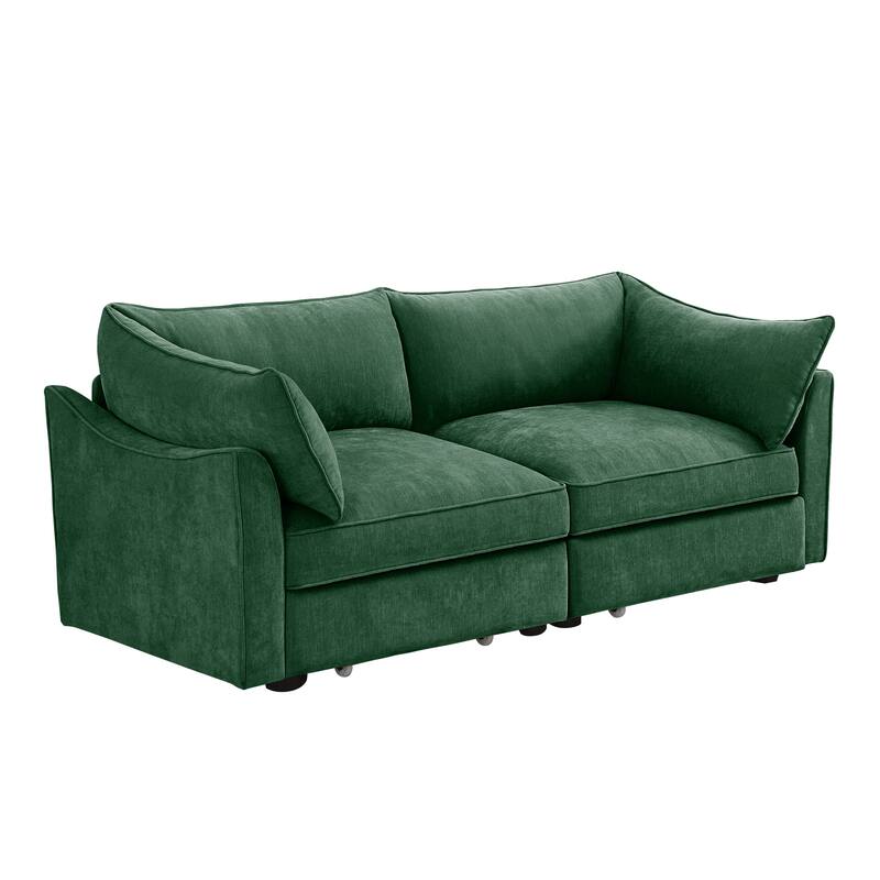 GDFStudio - Chenille 2-Seater 78.7" Sofa with Pull-Out Storage and Crescent Arms