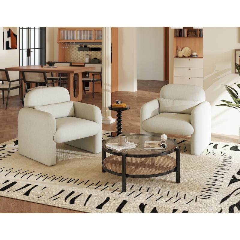 Roundhill Furniture Dylan Modern Upholstered Barrel Armchair, Cream White