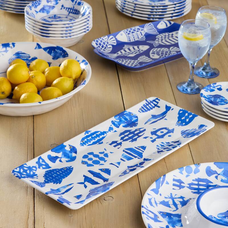 Certified International Fish Tale Melamine 3 Piece Hostess Set - 19.00"L x 8.00"W x 0.75"H