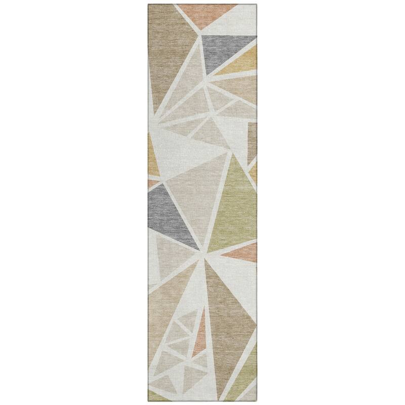 Machine Washable Indoor/ Outdoor Abstract Mosaic Chantille Rug