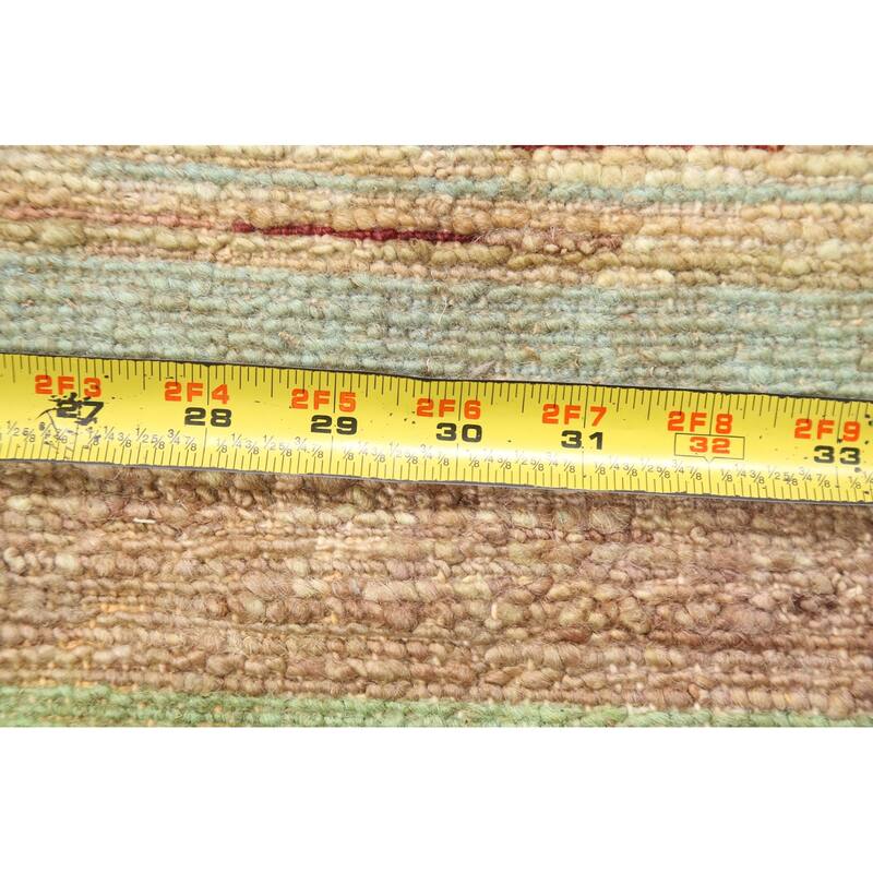 Green Striped Gabbeh Kashkoli Oriental Wool Runner Rug Hand-knotted - 2'8" x 17'9"