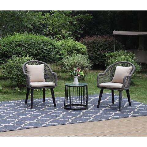PHI VILLA 3-Piece Outdoor Chat Bistro Set Conversation Set with Woven Olefin Fabric