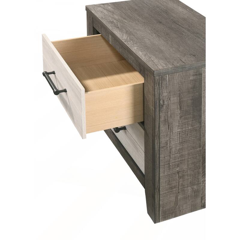 1pc Stylish Two-tone Nightstand with Dual Drawers and Metal Pull Handles