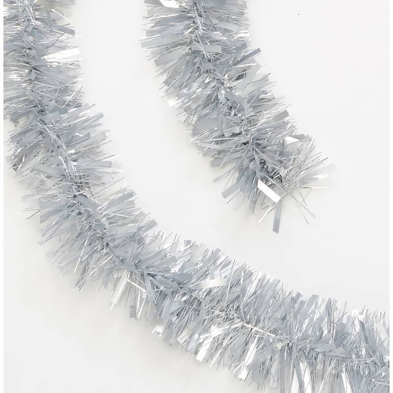 9' Luxury Metallic Tinsel Christmas Garland, Silver, Set of 4 - Silver - 9
