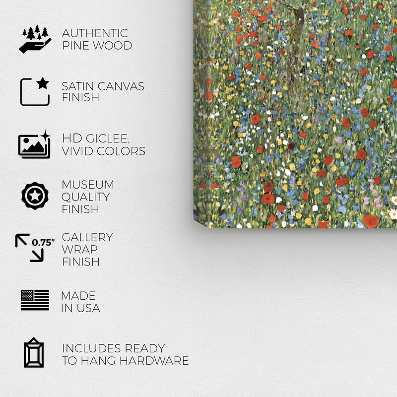 Wynwood Studio Canvas Floral and Botanical Gustav Klimt - Mohnfeld Green and Traditional Wall Art Canvas Print