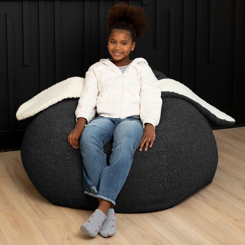 Raven-Symoné Home HopSeat Bunny - Oval Shaped Large Bean Bag Chair with Ears, Ultra Soft Shearling