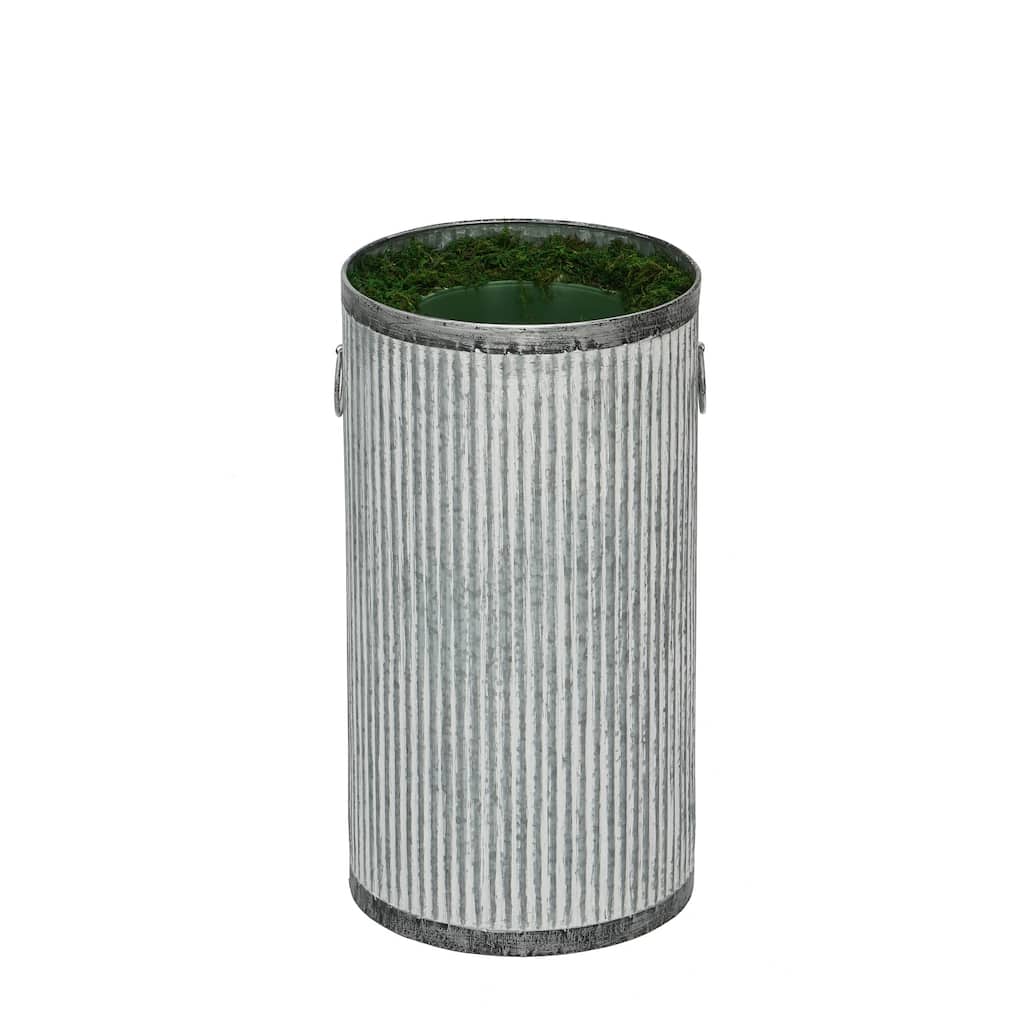 Large Ribbed Metal Planter Pot-in-a-Pot