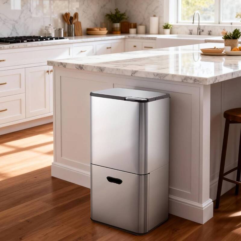 16 Gal Dual Compartment Recycling Bin Kitchen Trash Can