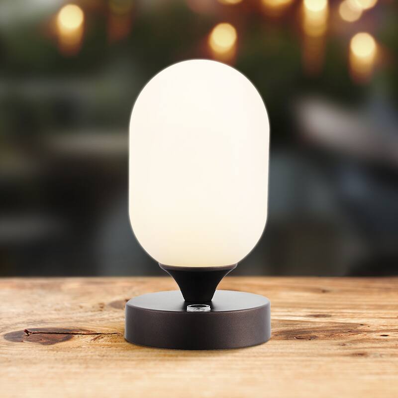 Owen 8" Bohemian Farmhouse Iron Wireless Rechargeable Integrated LED Table Lamp, Oil Rubbed Bronze/White by JONATHAN Y - Oil Rubbed Bronze