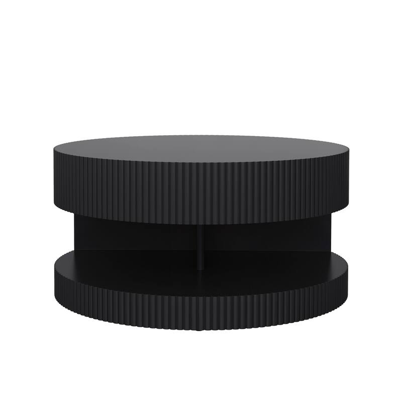 31.5'' Round Coffee Table,Modern Center Table with Storage,Vertical Stripe Design Coffee Table for Living Room,Bedroom