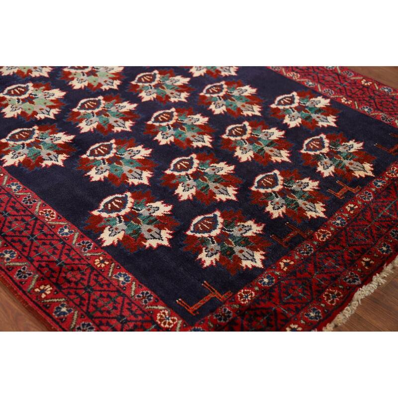 Navy Blue Balouch Persian Runner Rug Hand-Knotted Wool Carpet - 3'9" x 9'0"