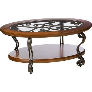 Signature Design by Ashley Oval Coffee Table with Beveled Glass Top ...