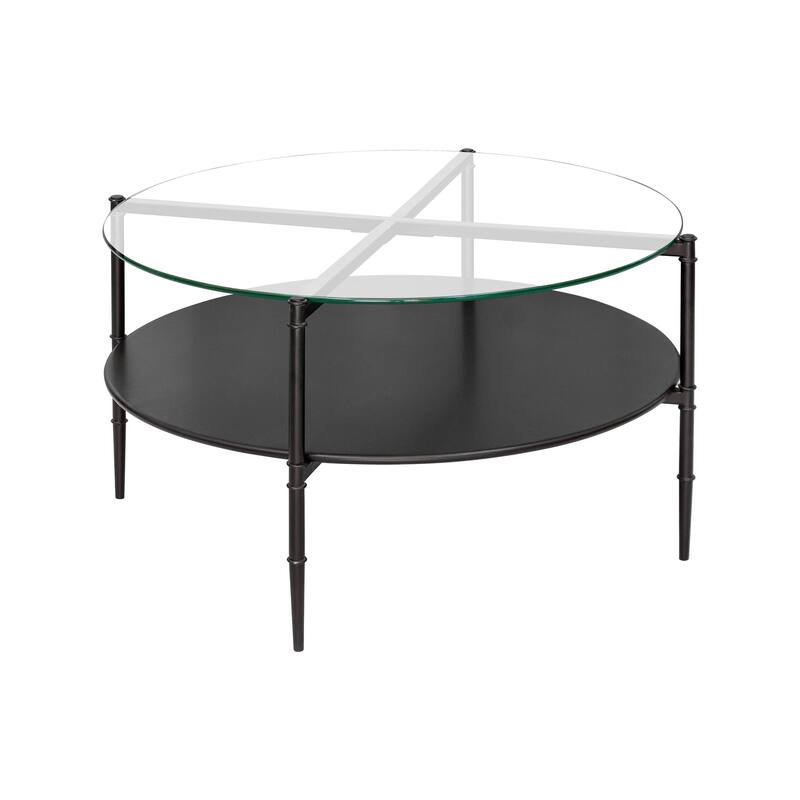 Martha Stewart Caroline Black Round Coffee Table with Interchangeable Wood and Glass Top