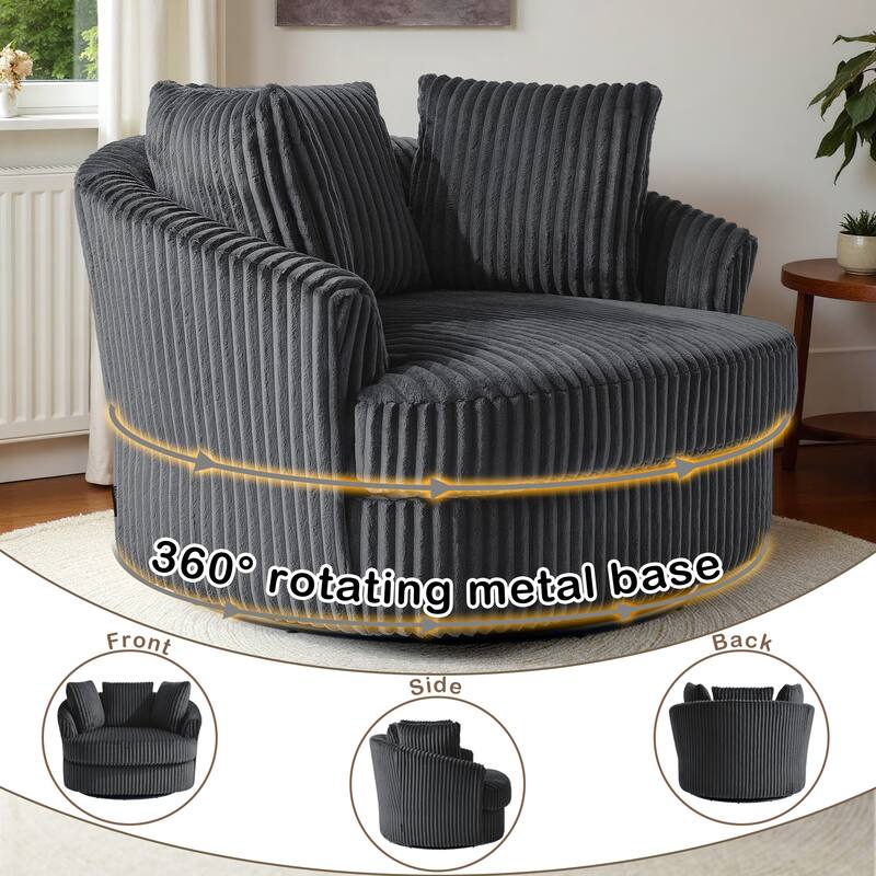2 Set Oversized 43" W Plush Corduroy Swivel Barrel Chair with Pillows