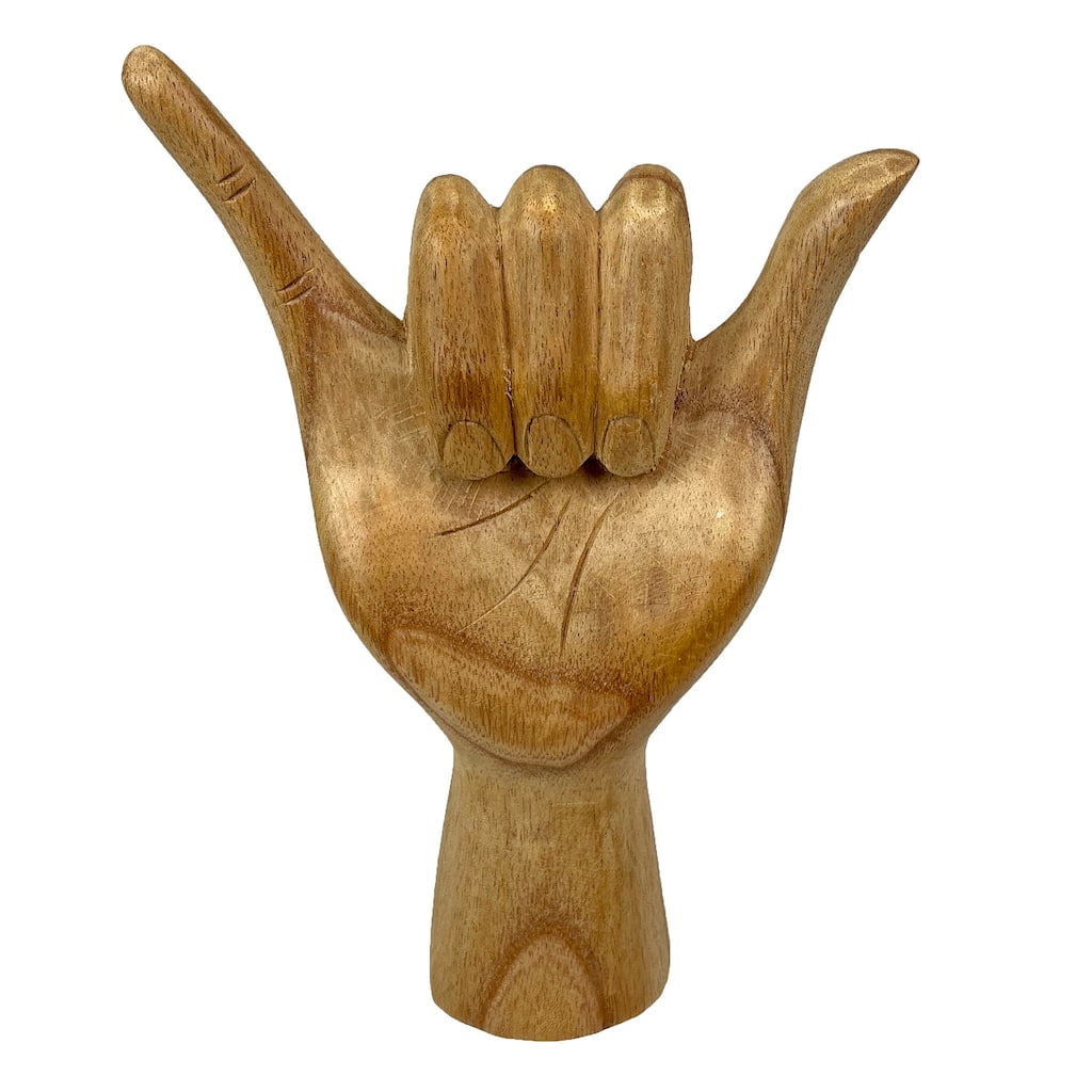 Hang Loose Wooden Hand Sculpture Relaxed Vibes Decor - 8 X 5.5 X 2.25 inches