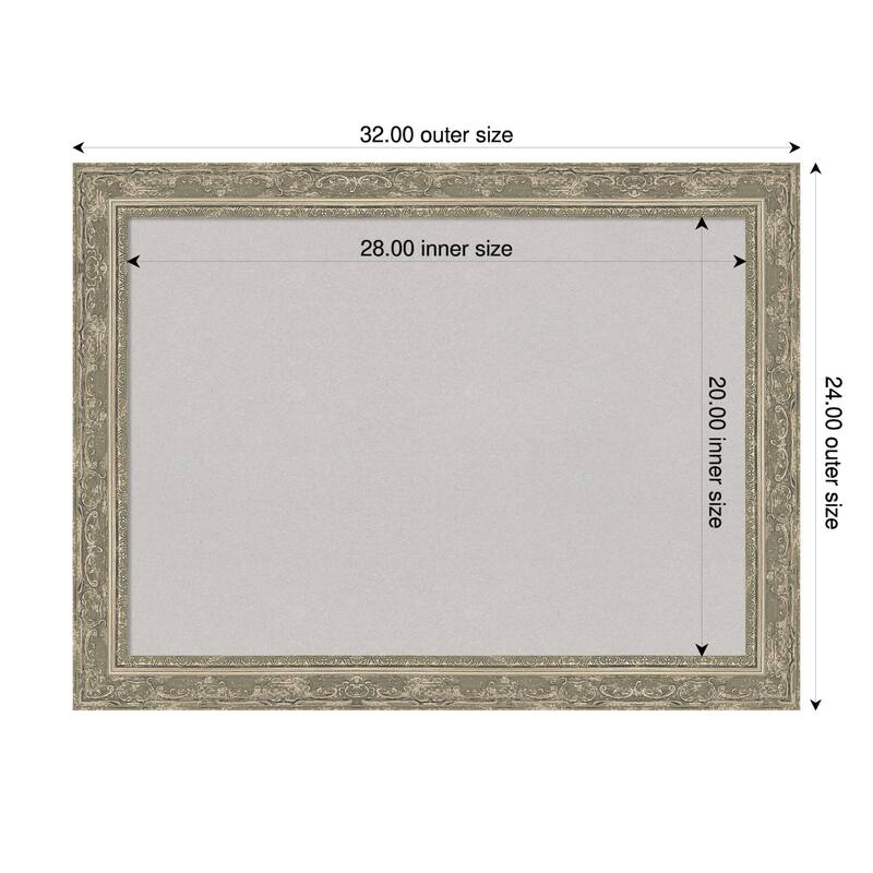 Filigree Silver Framed Cork Board - Bulletin Board, Organization Board, Pin Board - Grey - 32 x 24 in