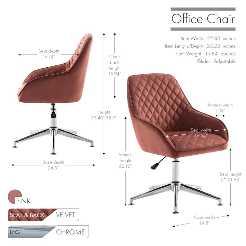Porthos Home Vinita Height Adjustable Swivel Office Chair, Velvet Upholstery