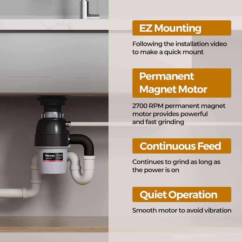3/4 HP Garbage Disposals,2700 RPM,37 oz,115V,With Power Cord - 3/4 HP