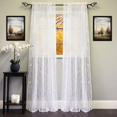 Sweet Home Collection Songbird Motif Knit Lace Window Single Panel Curtain - 56 x 84